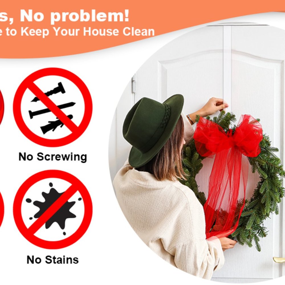 New 2pc pack 12" Clear Wreath-Hanger Non Scratch Over The Door Hooks - Picture 7 of 9